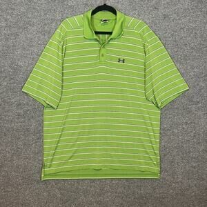 Under Armour Shirt Mens Large Green Striped Polo Short Sleeve Performance